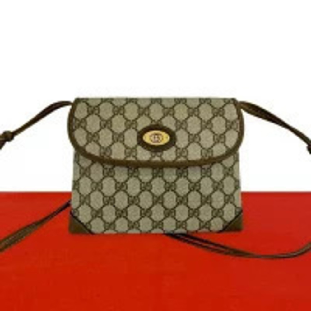 Gucci GG Leather Pochette Sacoche Shoulder Bag Brown